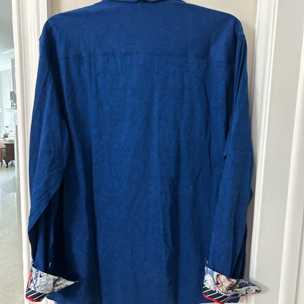 AuNoir Jewelry Blue Shirt with Patterned Collar - Picture 8 of 9